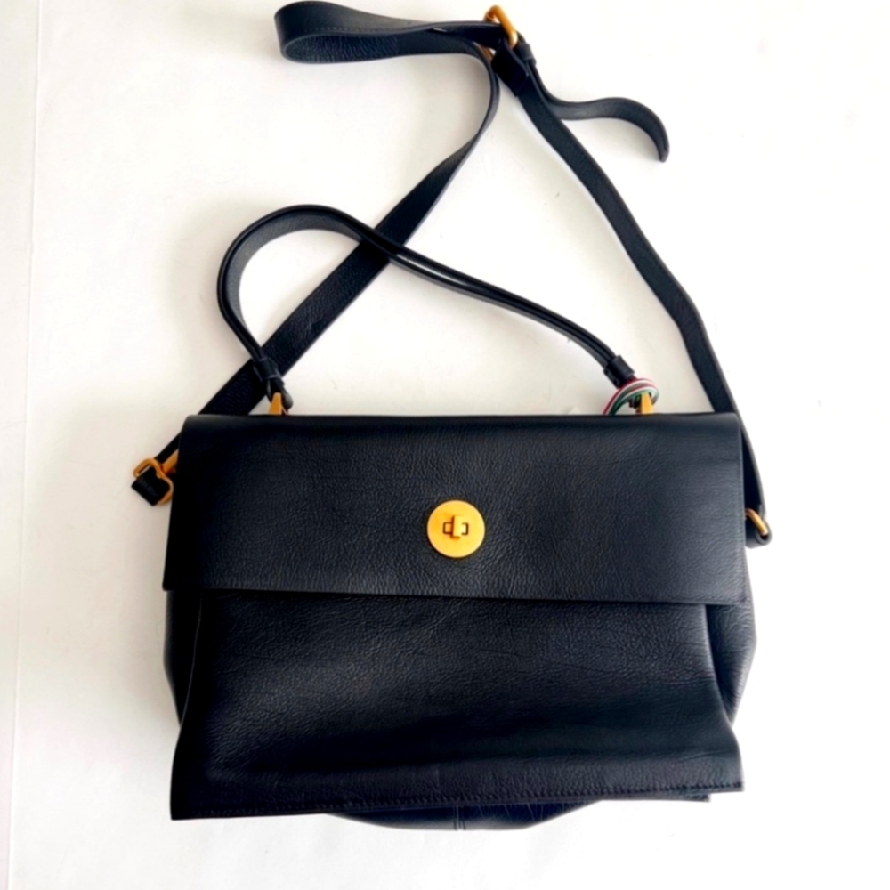 Lia Numa Handbag Purse Crossbody Satchel Pebbled Italian Black Leather New